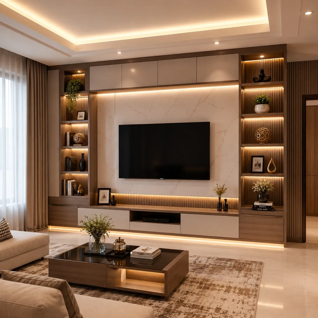Interior ruang keluarga modern karya Lis Gypsum Tuban
